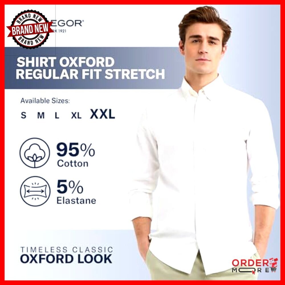 Men's Oxford Dress Shirt Long Sleeve Stretch Button Down Regular Fit - Picture 4 of 7